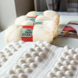 May include: Three skeins of white yarn with the label "Pro Yarn Studio" and the text "Premium Acrylic DK".