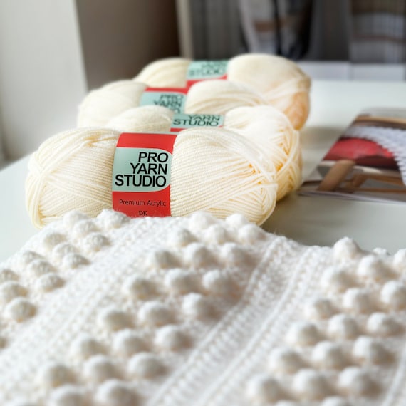 Beginner Crochet Kit: Bobble Stitch Blanket with Yarn & Hook