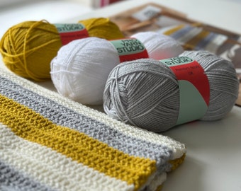 Easy Learn To Crochet Blanket Kit With Yarn, Crochet Hook and Pattern, Stripe Crochet Blanket Kit