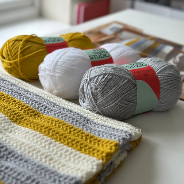 Easy Learn To Crochet Blanket Kit With Yarn, Crochet Hook and Pattern, Stripe Crochet Blanket Kit