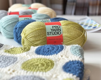 Easy Learn To Crochet Kit with Yarn, Crochet Hook and Pattern, Four Colour Spot Crochet Blanket Kit