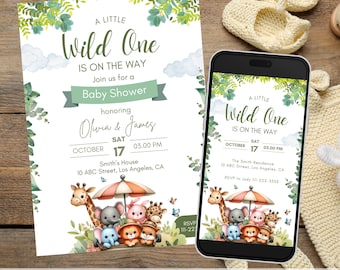 Safari Baby Shower Electronic Invitation, Animated Babyshower Invite, Editable Digital Download, Jungle Animal Video Evite, Printable Card