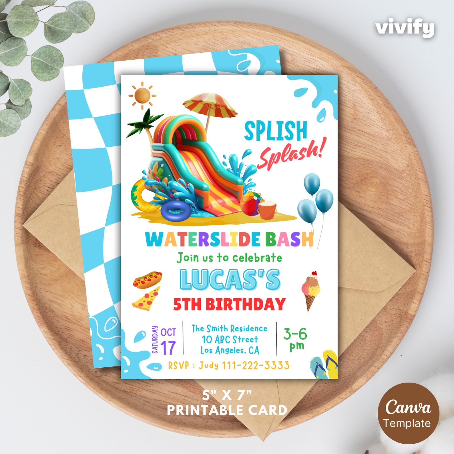 Editable Waterslide Birthday Invitation, Splish Splash Party Invite ...
