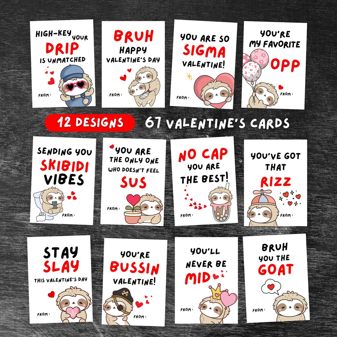Kids Funny Slang Valentine's Day Cards, Printable Classroom Valentine ...