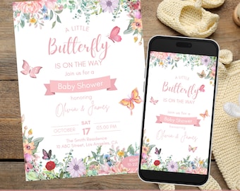 Butterfly Baby Shower Invitation, Animated Babyshower Invite Girl, Editable Digital Baby Shower Invite, Video Invitation, Electronic Evite