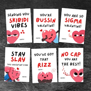 Cartes de Saint-Valentin pour enfants en argot, Saint-Valentin imprimable drôle en classe, GenZ, Gen Alpha, Saint-Valentin scolaire pour adolescents, Saint-Valentin pour garçons