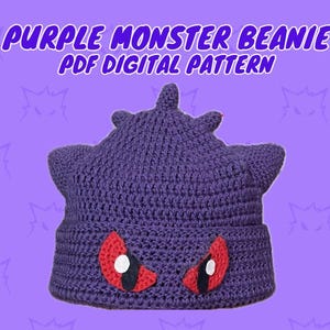 Crochet Pattern – Purple Monster Beanie – Anime Inspired Hat PDF