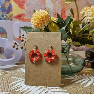 Elegant Miyuki Seed Beads Red-Gold Earrings