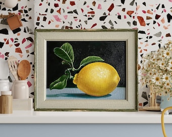 Lemon art, fruit painting, lemon decor, original art, botanical wall art, country house decor, fruit still life