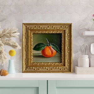 Tangerine Oil Painting: Original Citrus Still Life, Moody Decor