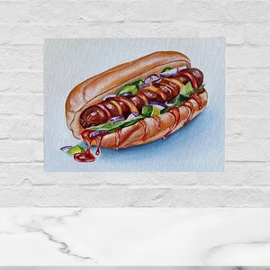 Hot Dog Original Oil Painting Food Art Kitchen Decor