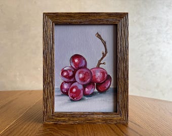 Original Oil Painting: Vibrant Grapes Still Life, Colorful Kitchen Art