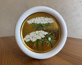 White Flowers Oil Painting with Gold Leaf Original Floral Artwork Hand-Painted