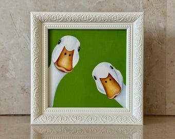 Original White Gooses Oil Painting Artwork Hand-painted Bird Lover Gift