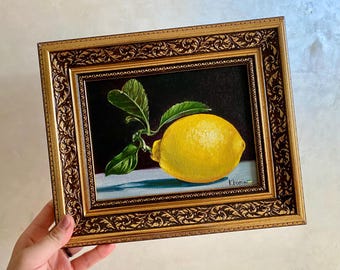 Oryginalny obraz olejny z cytryną: Martwa natura botaniczna (6x8)