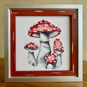 Fly Agaric Mushroom Oil Painting: Framed Cottagecore Kitchen Art