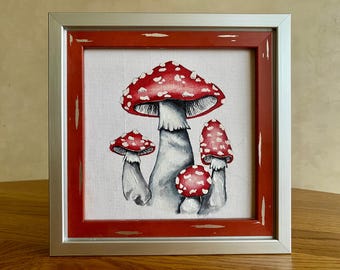 Fliegenpilz Ölbild mit Keilrahmen - Cottagecore Kitchen Art