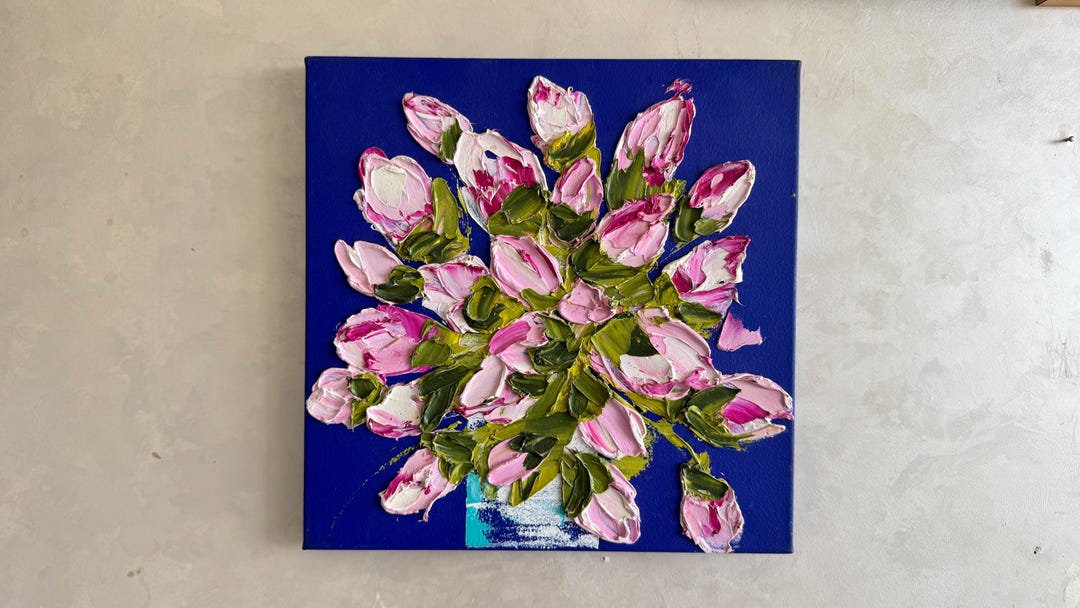 Original Pink Tulip Oil Painting, Textured Impasto Floral Art, Spring ...