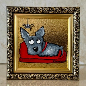 West Highland terrier portrait oil painting original framed with gold leaf 4x4 dog Oil painting puppy painting Dog Portrait Boston Terriers