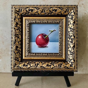 Cherry Oil Painting: Still Life Kitchen Decor, 3.9&quot; Tiny Art