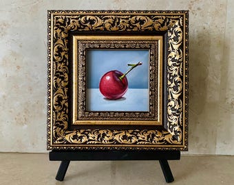 Pintura al óleo de cerezas: Naturaleza muerta para decoración de cocina