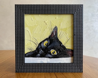 Black Cat Original Oil Painting (6x6 in)