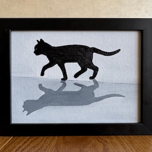 Hand-Painted Black Cat Oil Portrait: Whimsical Feline Art (5x7 in)