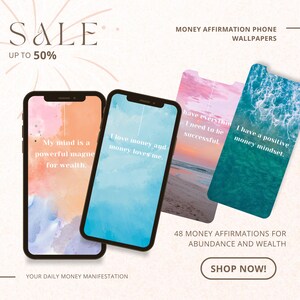 48 Money Affirmations, Money Manifestation, Wealth, Positivity, Abundance, phone wallpaper, Manifestation, printable, digital, multicolor