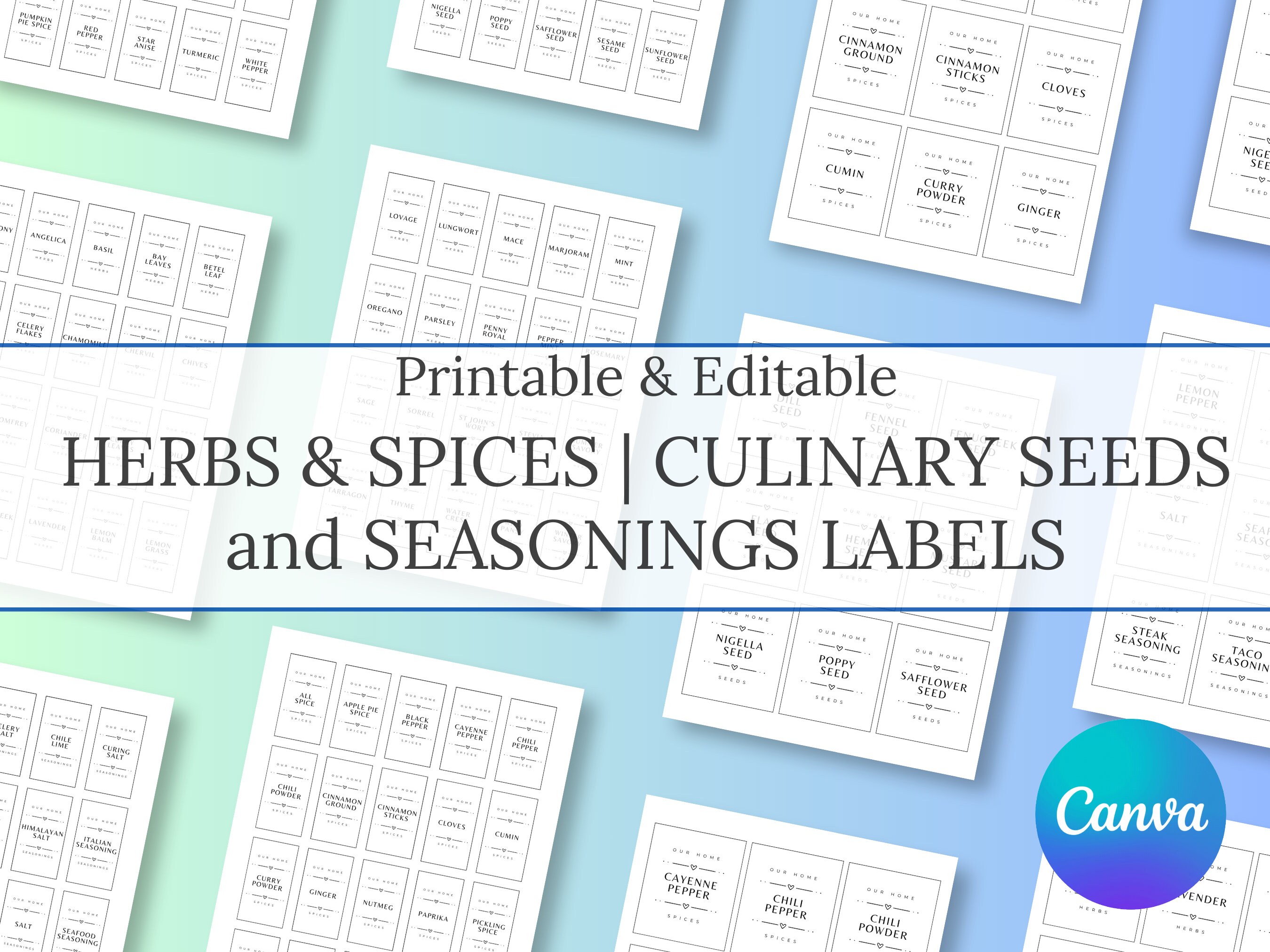 Herbs and Spices Labels | Culinary Seed Seasoning Printable & Editable Templates Pantry Kitchen Organization Cooking Gifts Digital Download