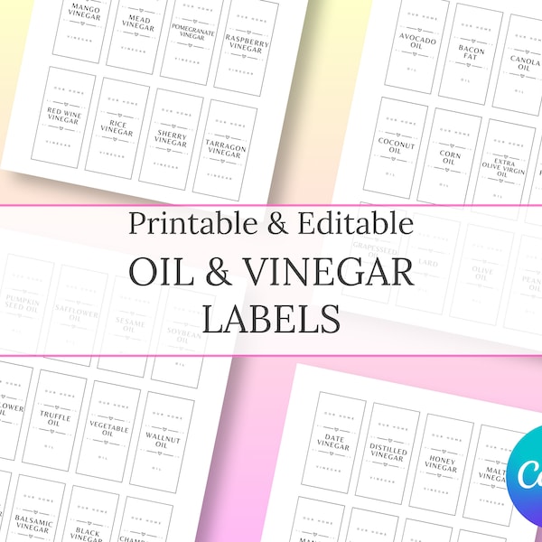 Oil and Vinegar Label | Culinary Templates Minimalist Pantry Dispenser Kitchen Organization Cooking Gifts Download Printable & Editable