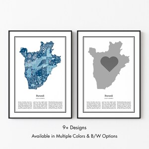 Burundi Map Poster, Minimalist Wall Art Print in Black & White or Color, Modern Travel Map Home Decor Gift