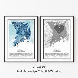 Bridgeport Connecticut Map Poster, Minimalist Wall Art Print in Black & White or Color, Modern Travel Map Home Decor Gift