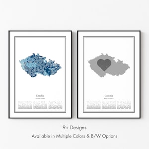 Czechia Map Poster, Minimalist Wall Art Print in Black & White or Color, Modern Travel Map Home Decor Gift