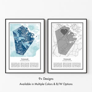 Portsmouth New Hampshire Map Poster, Minimalist Wall Art Print in Black & White or Color, Modern Travel Map Home Decor Gift