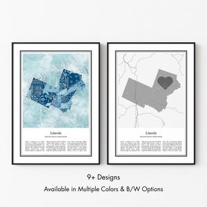 Lincoln Grafton County Map Poster, Minimalist Wall Art Print in Black & White or Color, Modern Travel Map Home Decor Gift