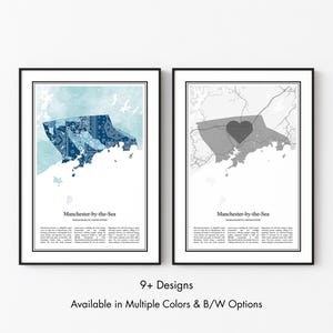 Manchester-by-the-Sea Massachusetts Map Poster, Minimalist Wall Art Print in Black & White or Color, Modern Travel Map Home Decor Gift