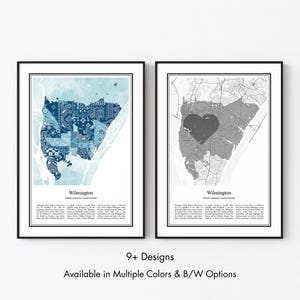 Wilmington North Carolina Map Poster, Minimalist Wall Art Print in Black & White or Color, Modern Travel Map Home Decor Gift