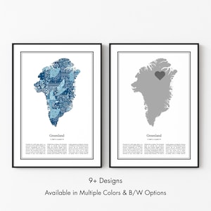 Greenland Map Poster, Minimalist Wall Art Print in Black & White or Color, Modern Travel Map Home Decor Gift