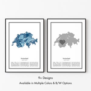 Switzerland Map Poster, Minimalist Wall Art Print in Black & White or Color, Modern Travel Map Home Decor Gift