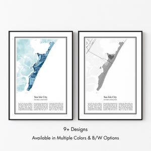Sea Isle City New Jersey Map Poster, Minimalist Wall Art Print in Black & White or Color, Modern Travel Map Home Decor Gift