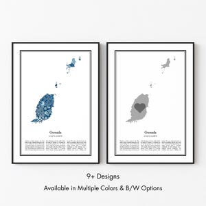 Grenada Map Poster, Minimalist Wall Art Print in Black & White or Color, Modern Travel Map Home Decor Gift