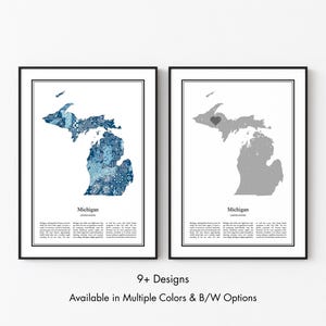 Michigan US State Map Poster, Minimalist Michigan USA Wall Art Print in Black & White or Color, Modern Travel Map Home Decor Gift