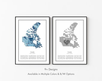 Canada Map Poster, Minimalist Wall Art Print in Black & White or Color, Modern Travel Map Home Decor Gift