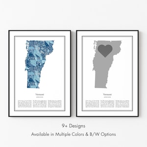 Vermont US State Map Poster, Minimalist Vermont USA Wall Art Print in Black & White or Color, Modern Travel Map Home Decor Gift