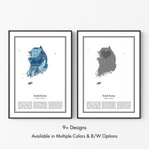 South Korea Map Poster, Minimalist Wall Art Print in Black & White or Color, Modern Travel Map Home Decor Gift