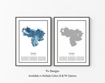 Venezuela Map Poster, Minimalist Wall Art Print in Black & White or Color, Modern Travel Map Home Decor Gift