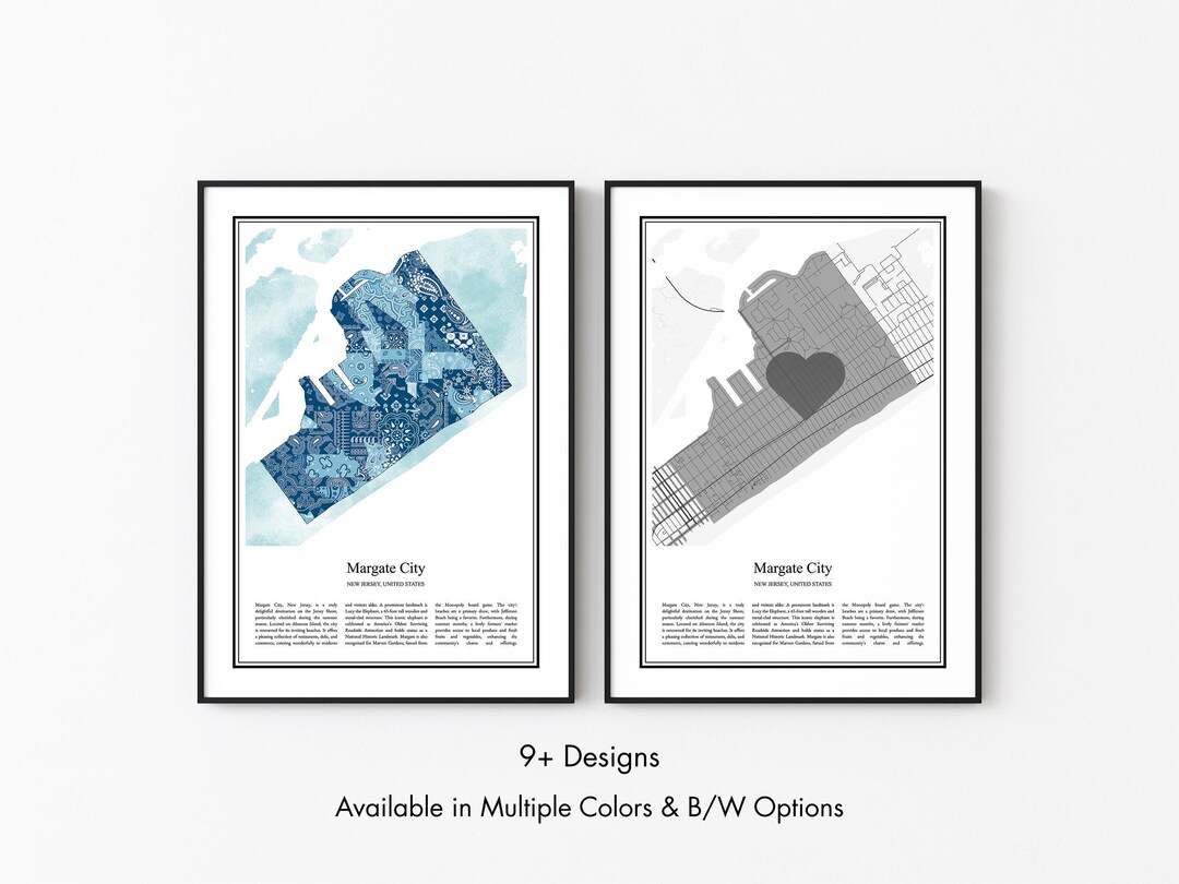 Margate City New Jersey Map Poster, Minimalist Wall Art Print in Black ...