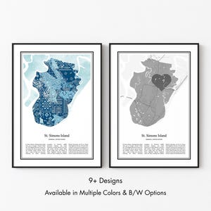 St. Simons Island Georgia Map Poster, Minimalist Wall Art Print in Black & White or Color, Modern Travel Map Home Decor Gift