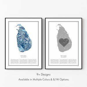 Sri Lanka Map Poster, Minimalist Wall Art Print in Black & White or Color, Modern Travel Map Home Decor Gift