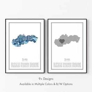 Slovakia Map Poster, Minimalist Wall Art Print in Black & White or Color, Modern Travel Map Home Decor Gift